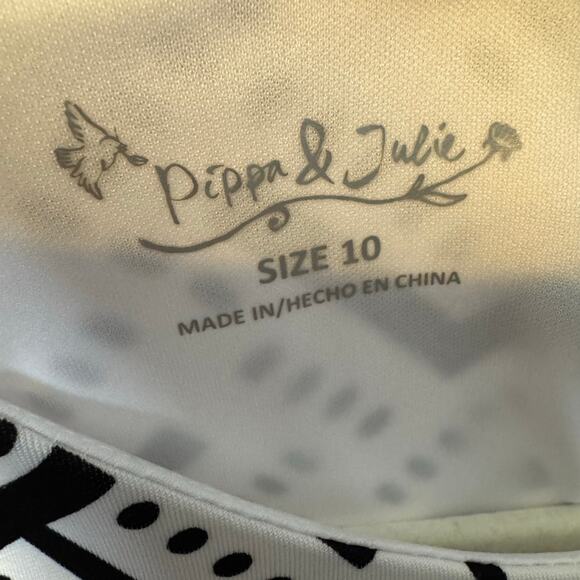 Pippa & Julie Girls Dress Size 10 White Black Geo Print Sleeveless Party - Picture 3 of 6